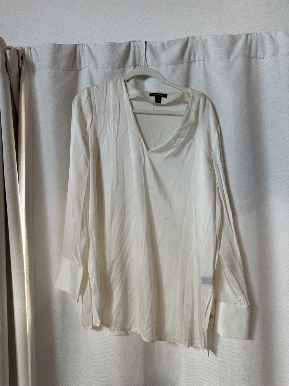 St. John Ivory Silk Blend Long Sleeve Blouse LARGE NWT